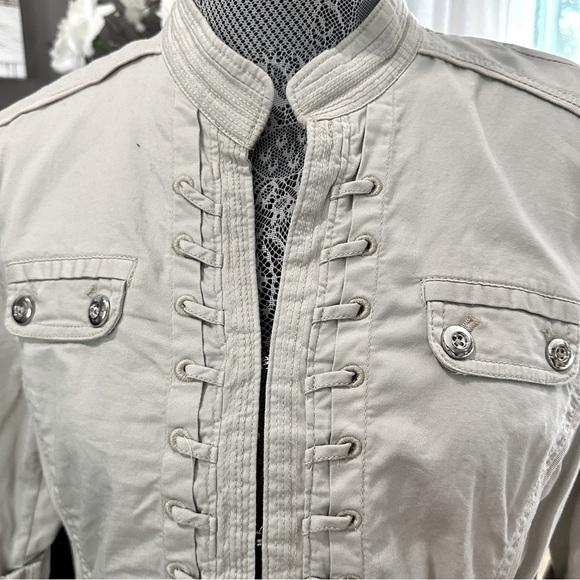 Dressbarn Military Inspired Cotton Utility Jacket Khaki Beige Size XL - Picture 3 of 16